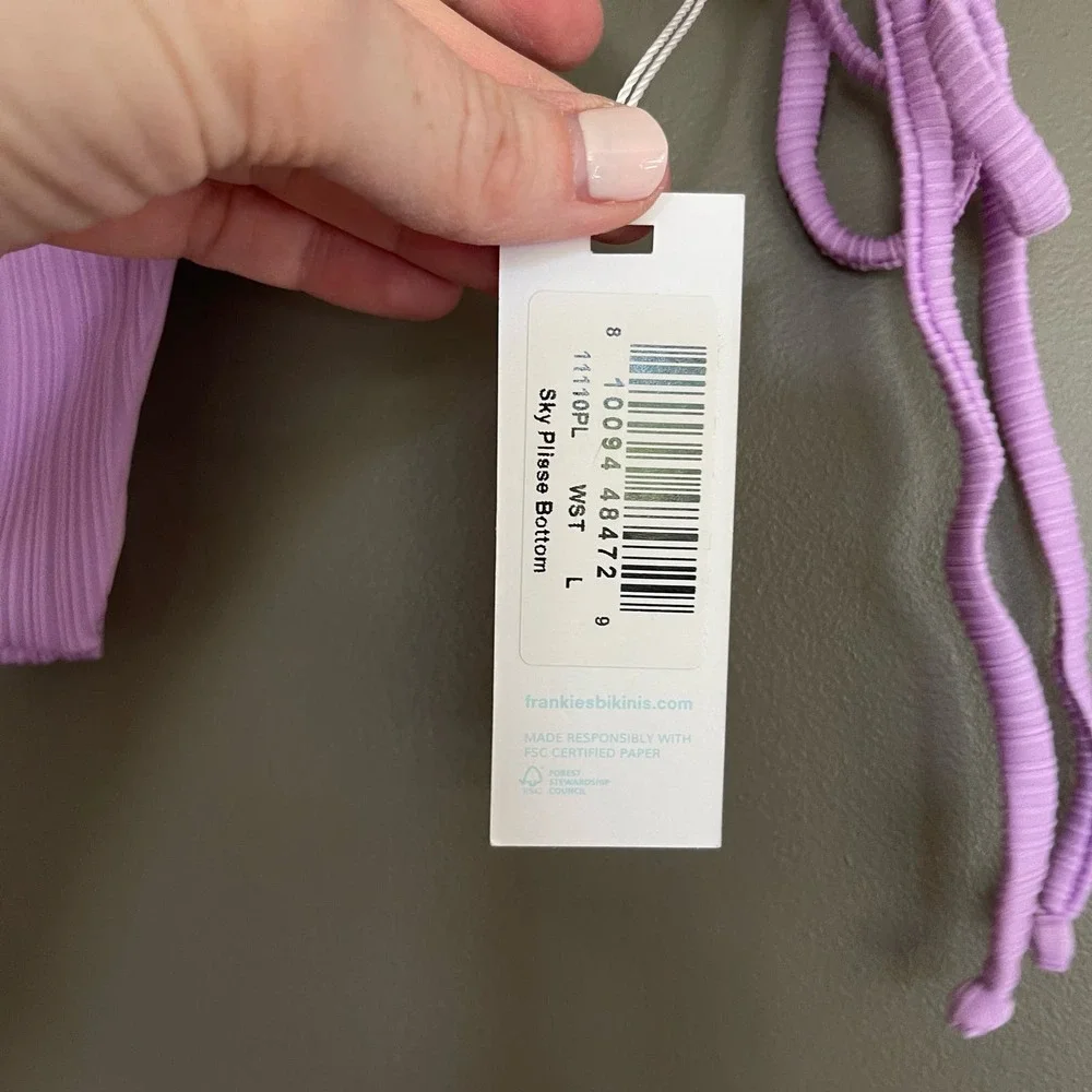 NWT Frankies Bikinis Sky Plisse Bikini Bottom in‎ Wisteria Lilac Large Purple